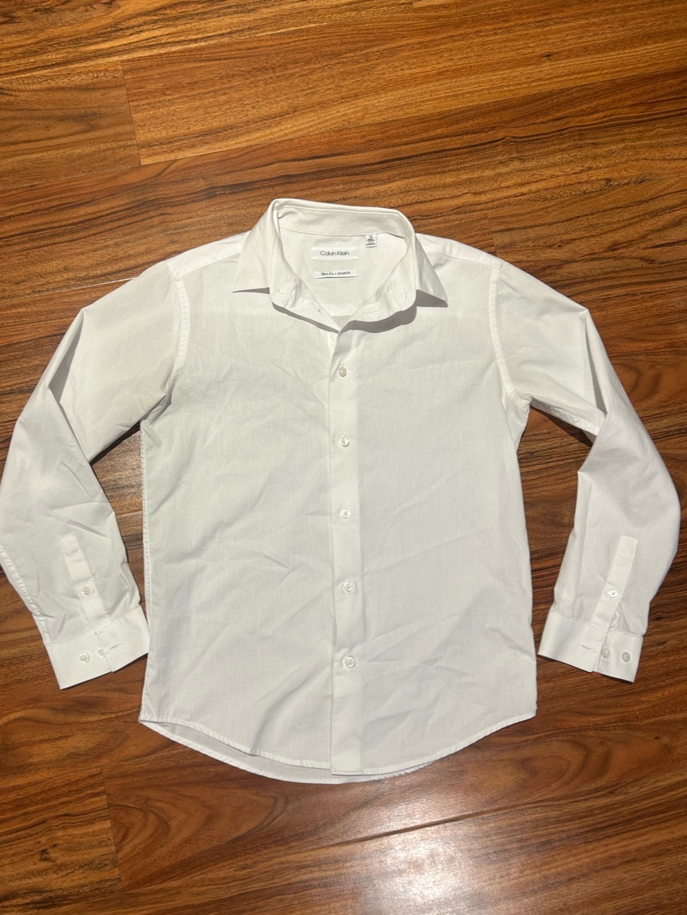 Calvin Klein slim fit stretch white button down boys shirt size 14